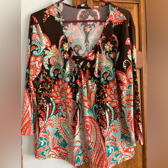 Spense Tops - Spense Multicolor Stretchy Boho Blouse XL
